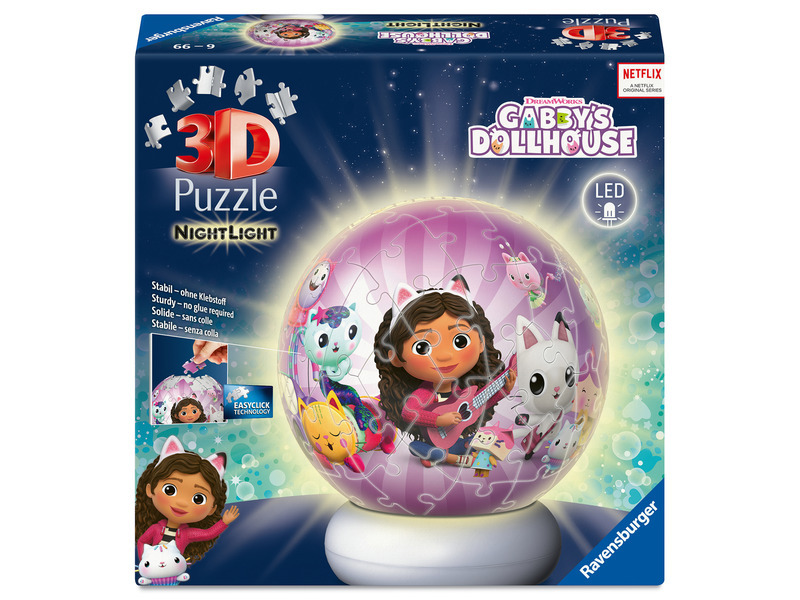 Ravensburger svítící 3D puzzleball Gábinin kouzelný domek – noční edice (72 dílků)