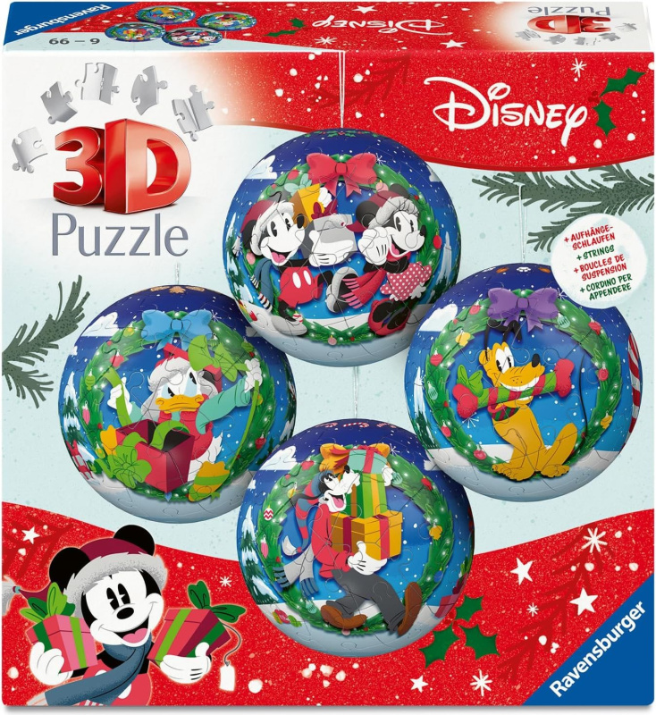 3D puzzle Ravensburger Puzzleball sada 4v1 Vánoční baňky Disney 4x54 dílků