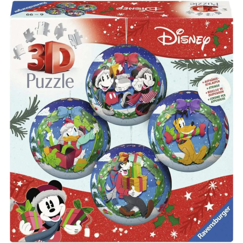 3D puzzle Ravensburger Puzzleball sada 4v1 Vánoční baňky Disney 4x54 dílků