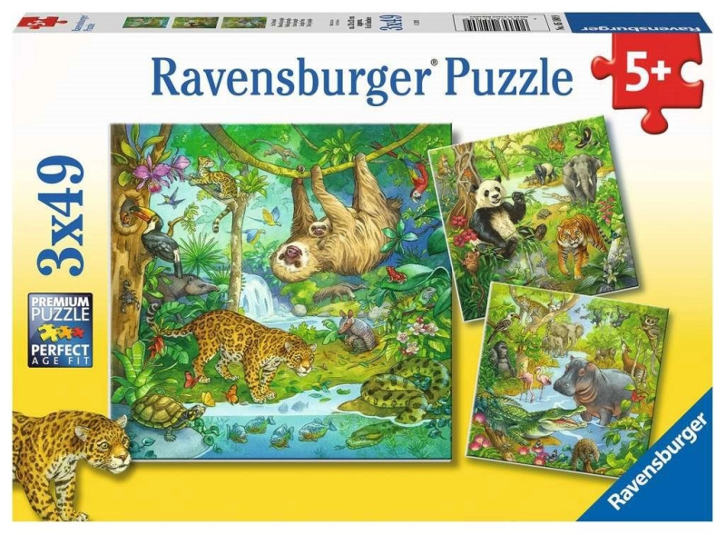 RAVENSBURGER Puzzle Zvířata v džungli 3x49 dílků