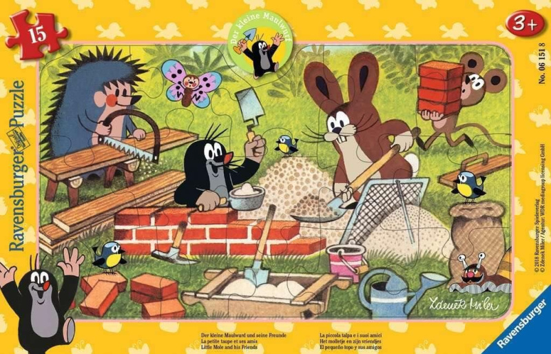 Deskové puzzle Ravensburger 15 dílků Krtek a kamarádi: Stavba domečku