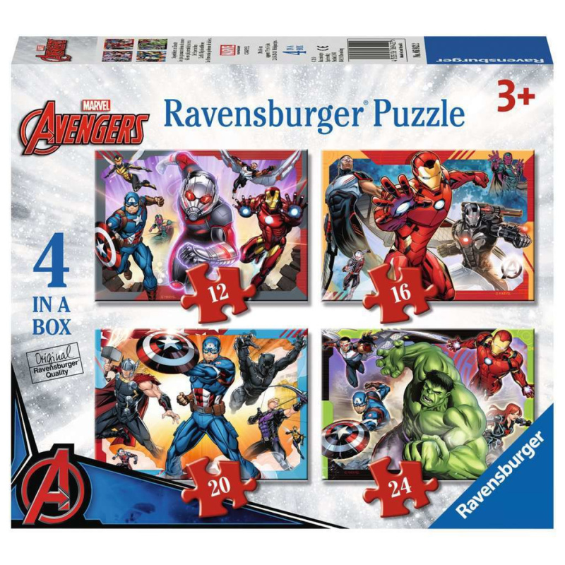 RAVENSBURGER Puzzle Avengers: Nejmocnější hrdinové země 4v1 (12,16,20,24 dílků)