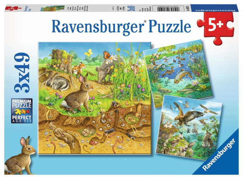Puzzle Zvířátka ve svých domovech 3x49 dílků