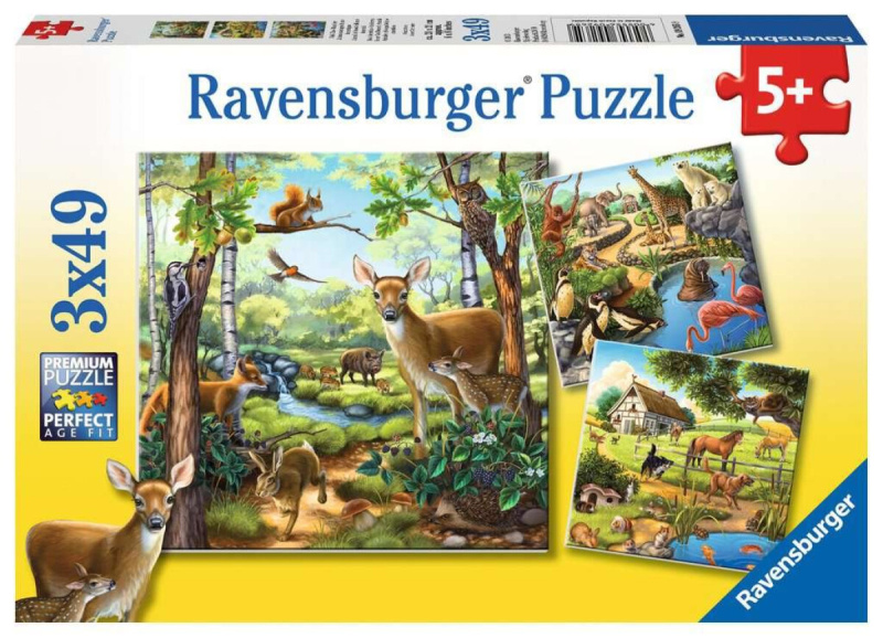 Ravensburger Zvířata v zoo lese nebo v domě 3 x 49 dílků