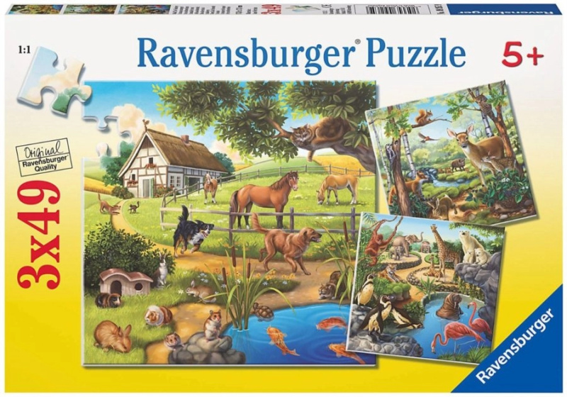 Ravensburger Zvířata v zoo lese nebo v domě 3 x 49 dílků