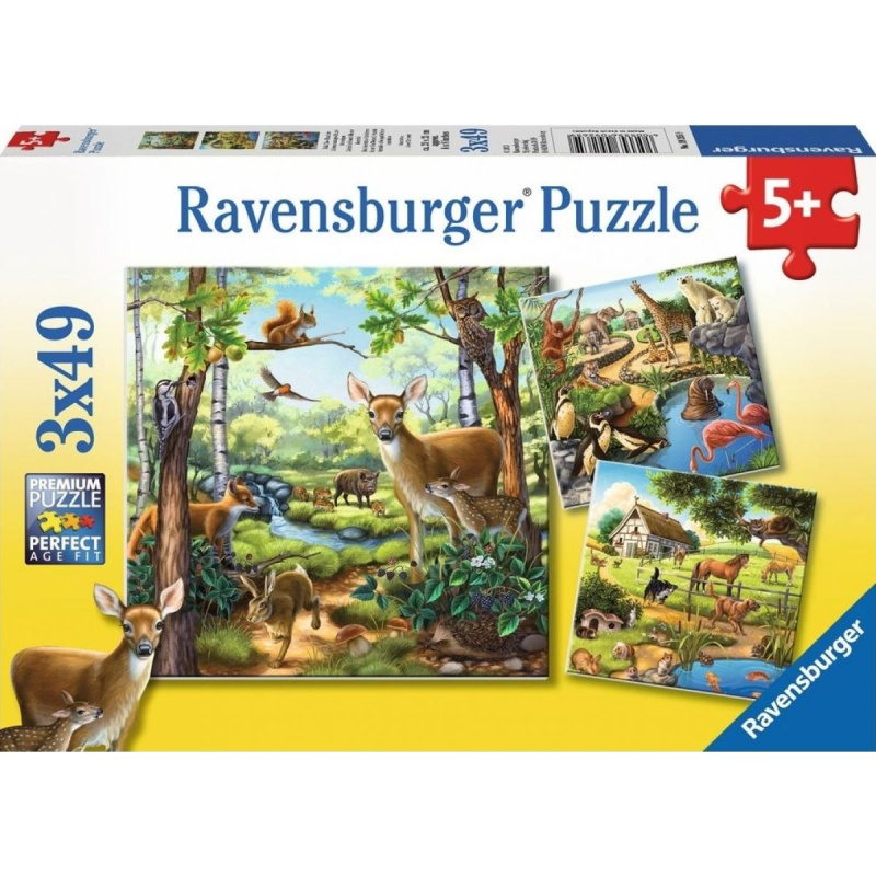 Ravensburger Zvířata v zoo lese nebo v domě 3 x 49 dílků