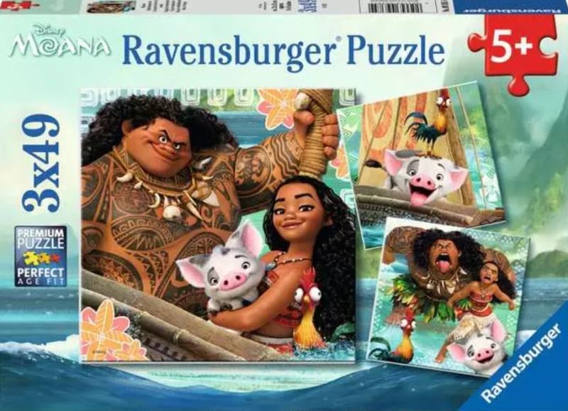 Ravensburger puzzle Odvážná Vaiana: Zrozená k cestování 3×49 dílků