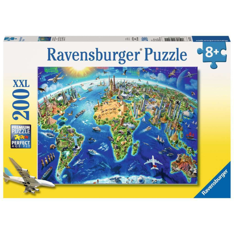 Puzzle mapa světa s památkami XXL 200 dílků
