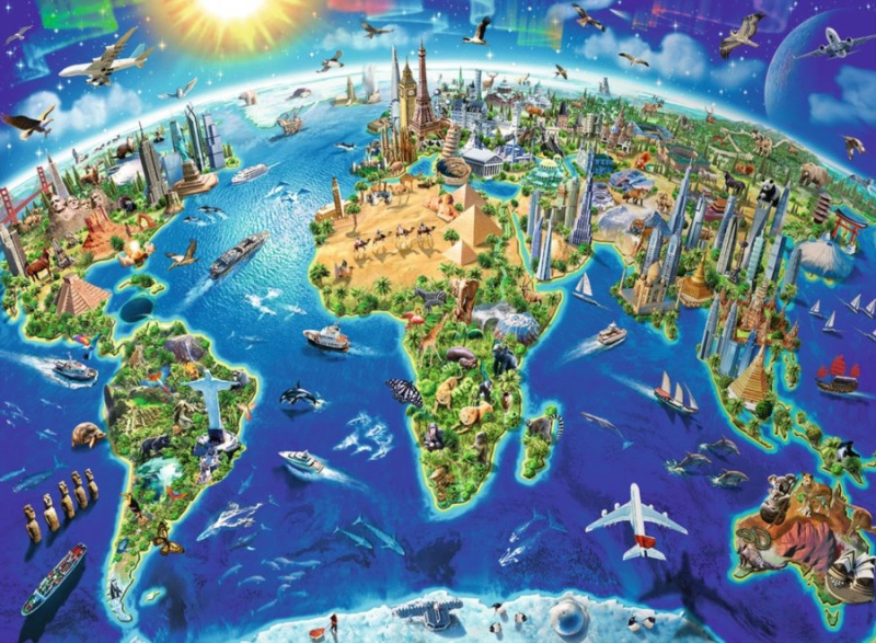 Puzzle mapa světa s památkami XXL 200 dílků