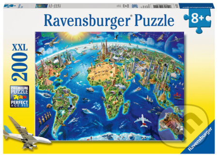 Puzzle mapa světa s památkami XXL 200 dílků