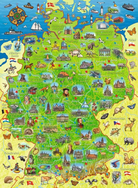 Puzzle barevná mapa německa XXL