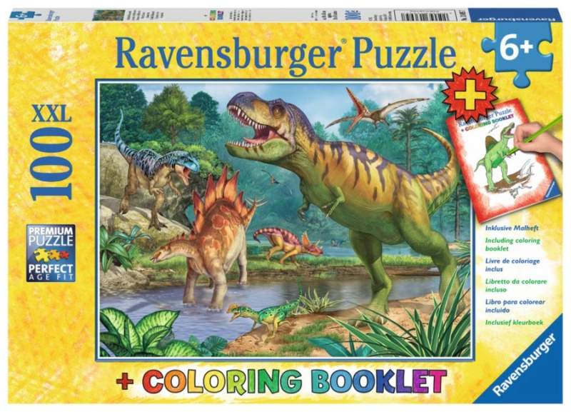 RAVENSBURGER Puzzle Pravěký svět dinosaurů XXL 100 dílků + omalovánky