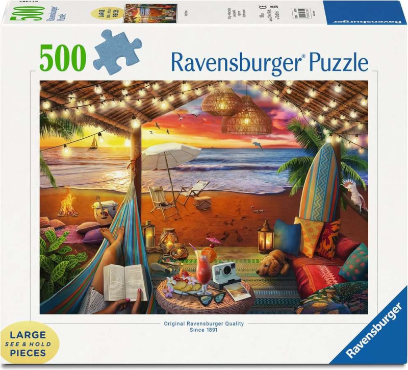 RAVENSBURGER Puzzle Útulná místa: Pláž Cabana XXL 500 dílků
