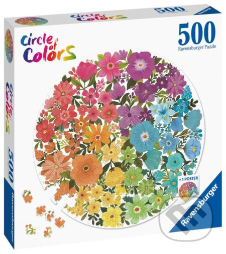 RAVENSBURGER Kulaté puzzle Kruh barev: Květiny 500 dílků