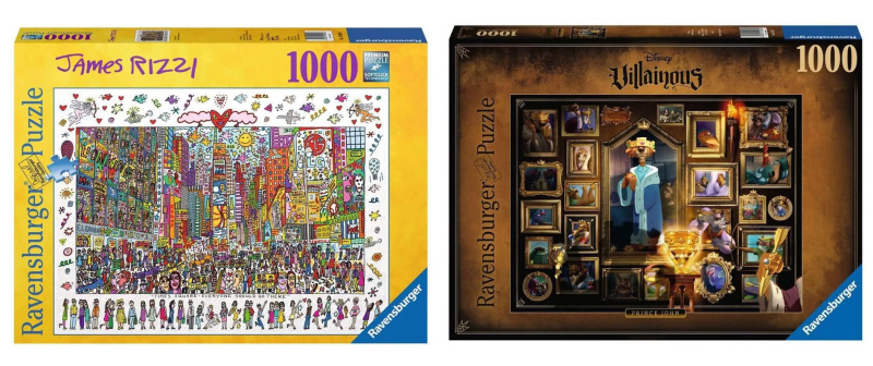 Ravensburger sada 2× puzzle 1000 dílků – DISNEY VILLAINOUS: Prince John a JAMES RIZZI: Times Square
