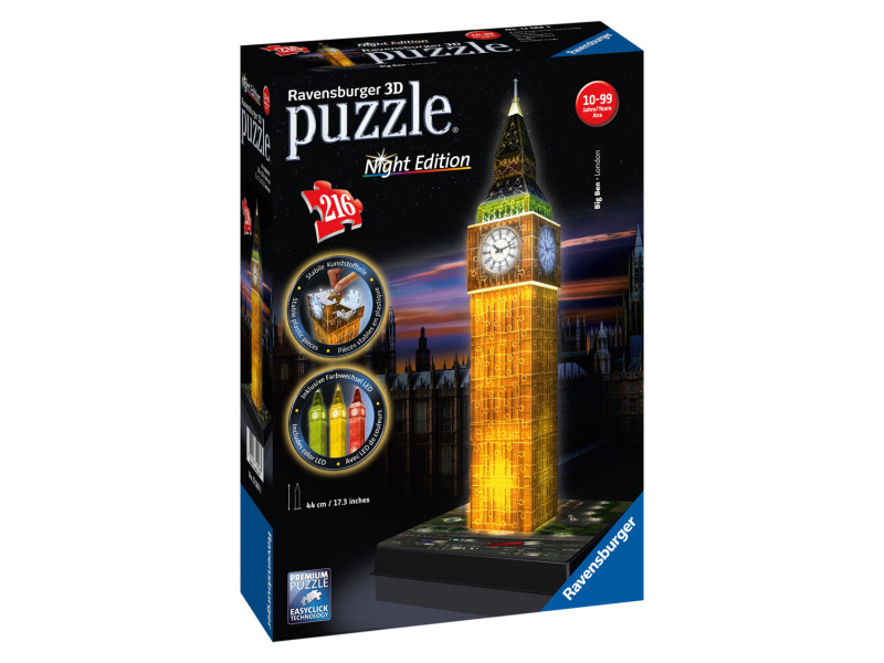 Ravensburger Svíticí 3D puzzle, 216 dílků (noční Big Ben)