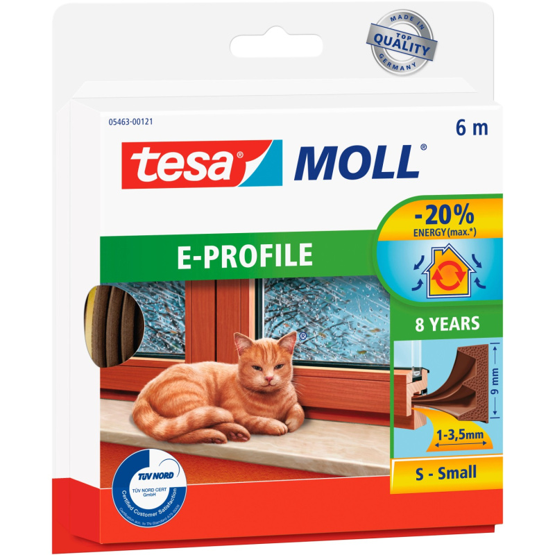 tesa Gumové těsnění pro dveře a okna tesamoll E-profil, hnědá, 6 m x 9 mm x 4 mm