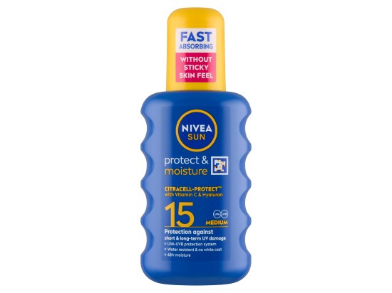NIVEA SUN Protect & Moisture sprej na opalování SPF 15 200 ml