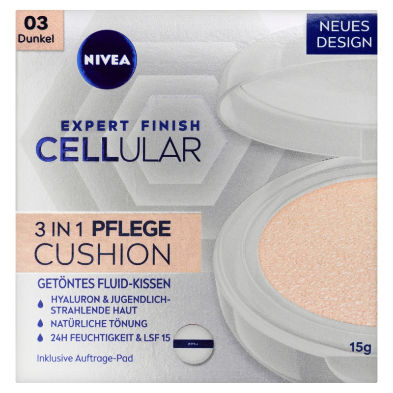 NIVEA Hyaluron Cellular Filler Cushion make-up v houbičce 3 v 1 odstín 03 Dark 15 g