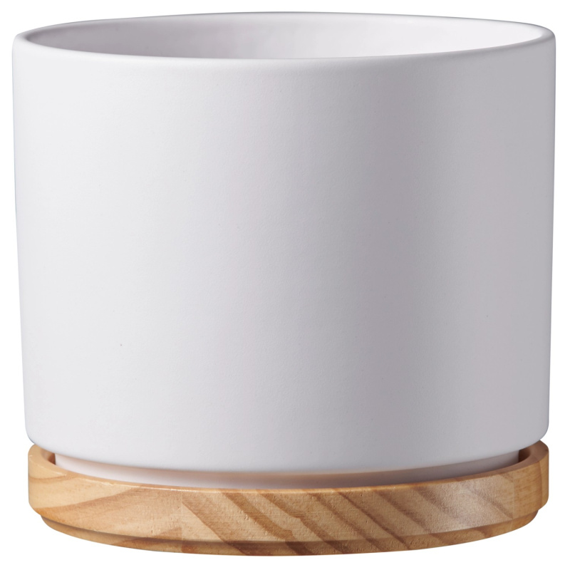 Scheurich Květináč s dřevěnou podmiskou 799, matná bílá, pr. 19 cm