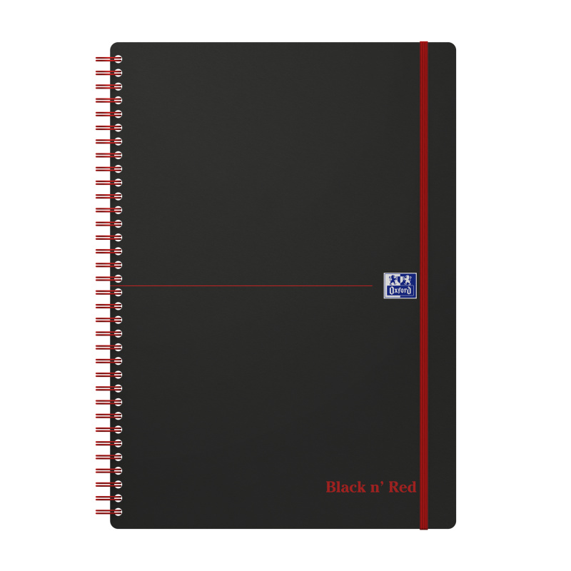 Oxford Black n' Red - kroužkový blok - A4, 70 l., linkovaný, elastický pásek
