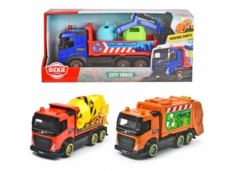 Sada městských vozidel VOLVO FM – míchačka, recyklační a popelářský vůz od Dickie Toys