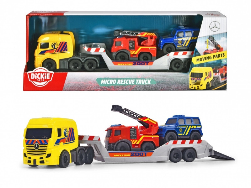 Dickie Toys set Mercedes Benz Mini přívěs se záchranářskými vozidly hasičský terénní vůz