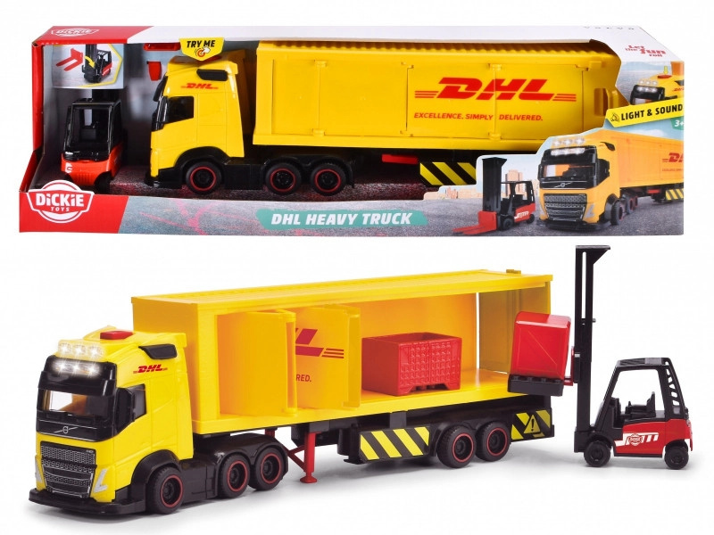 Dickie DHL nákladní auto Volvo FH 16 s vysokozdvižným vozíkem 35 cm