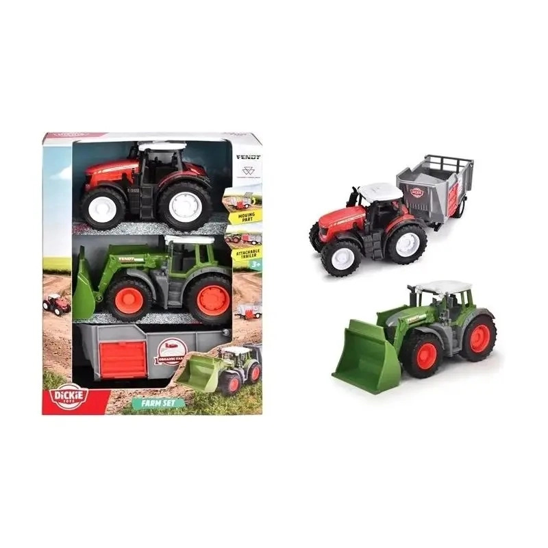 Dickie Toys sada zemědělských vozidel FENDT (traktor, buldozer, přívěs) 9 cm
