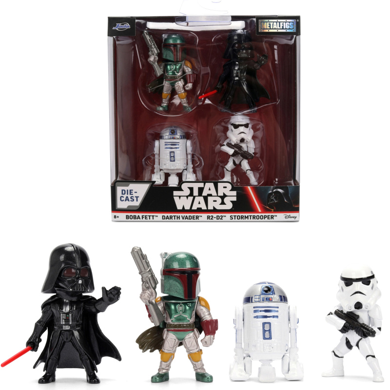Sada 4 figurek STAR WARS Metalfigs – Darth Vader, R2‑D2, Stormtrooper a Boba Fett