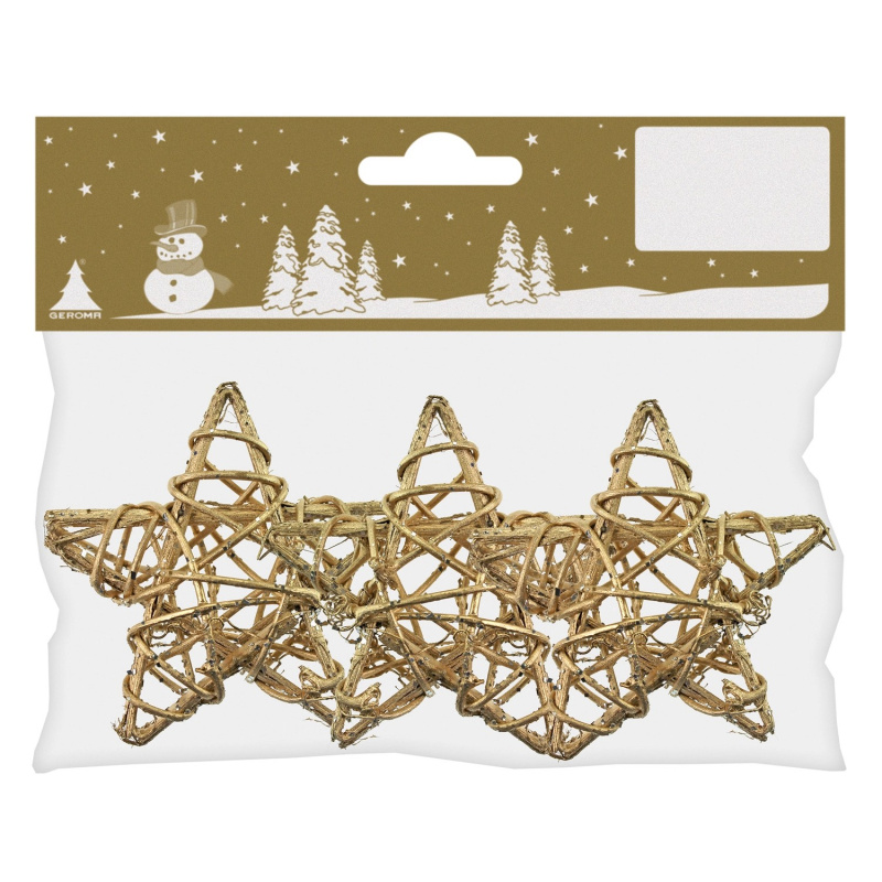 Hvězdy z vinné révy, zlaté, pr. 8 cm, 3 ks