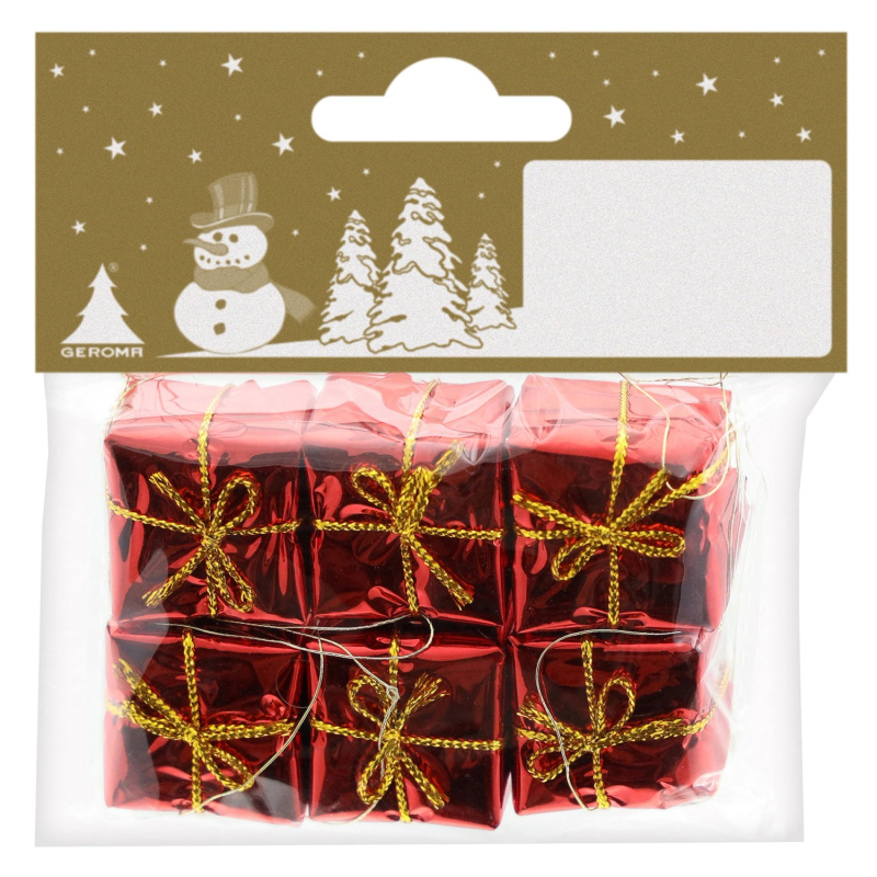GEROMA Vánoční dekorace dárečky plastové červené 2,5 x 2,5 cm, 6 ks