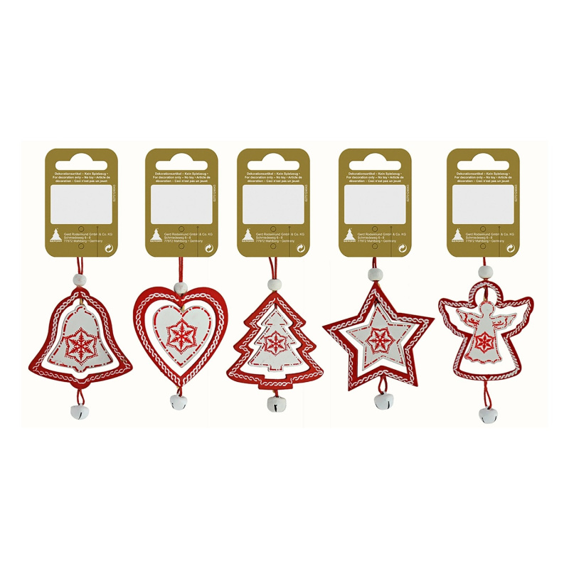 Dřevěná závěsná dekorace, červená/bílá, 6,5 cm, různé druhy