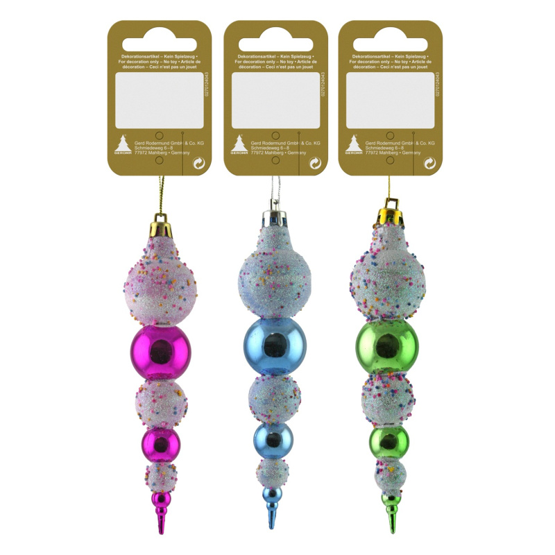 GEROMA Závěsná vánoční dekorace rampouch plastový různé barvy 16 cm, 1 ks