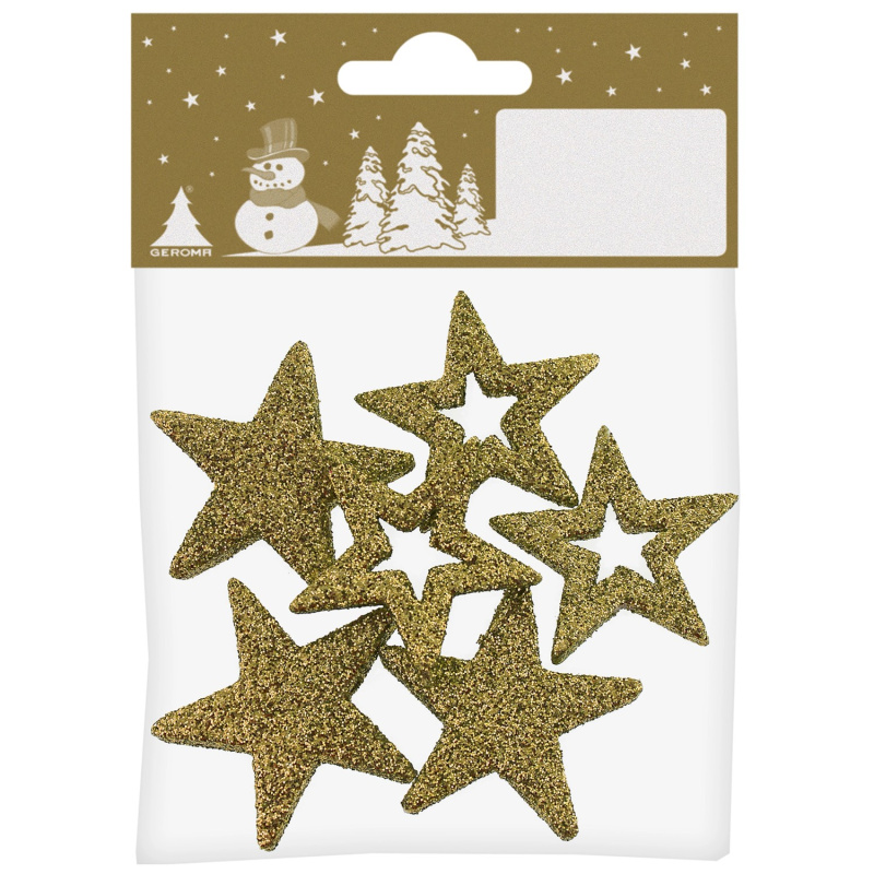 Vánoční dekorace sada hvězd, zlatá, 3,5 cm, 6 ks