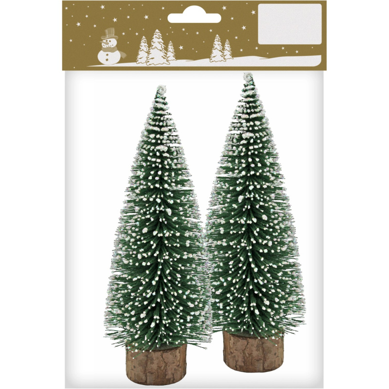 GEROMA Dekorativní jedličky na dřevěném podstavci, zelené, 2 ks, 14,5 cm