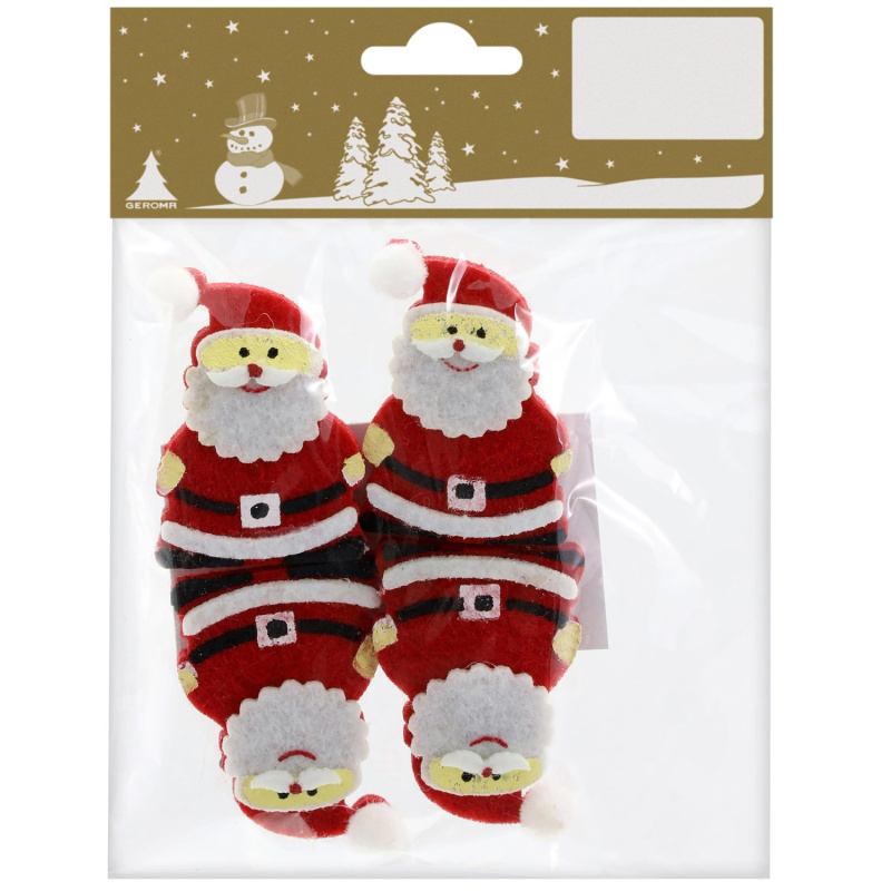 Vánoční dekorace dřevěný kolíček se Santa Clausem 5,5 cm, červeno-bílá, 4 ks