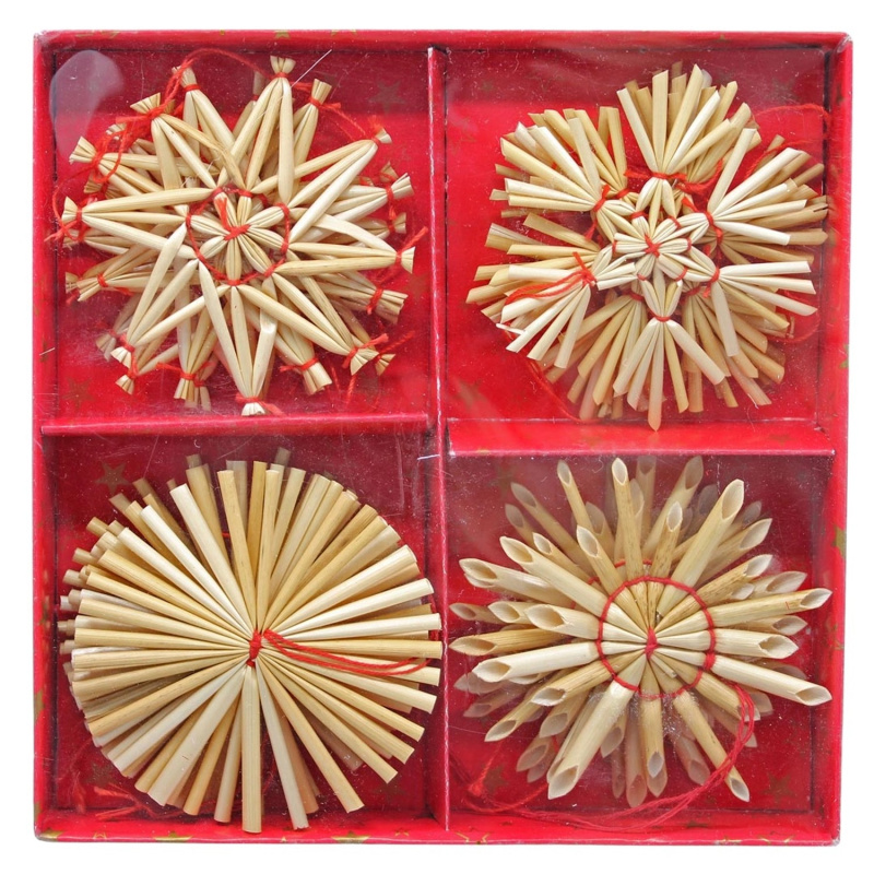 Vánoční slaměné hvězdy k zavěšení, pr. 6 cm, 16 ks, různé druhy