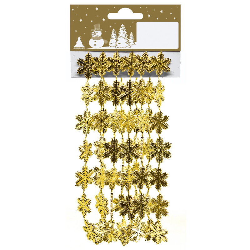 Vánoční girlanda se sněhovými vločkami, plast, zlatá, 180 cm