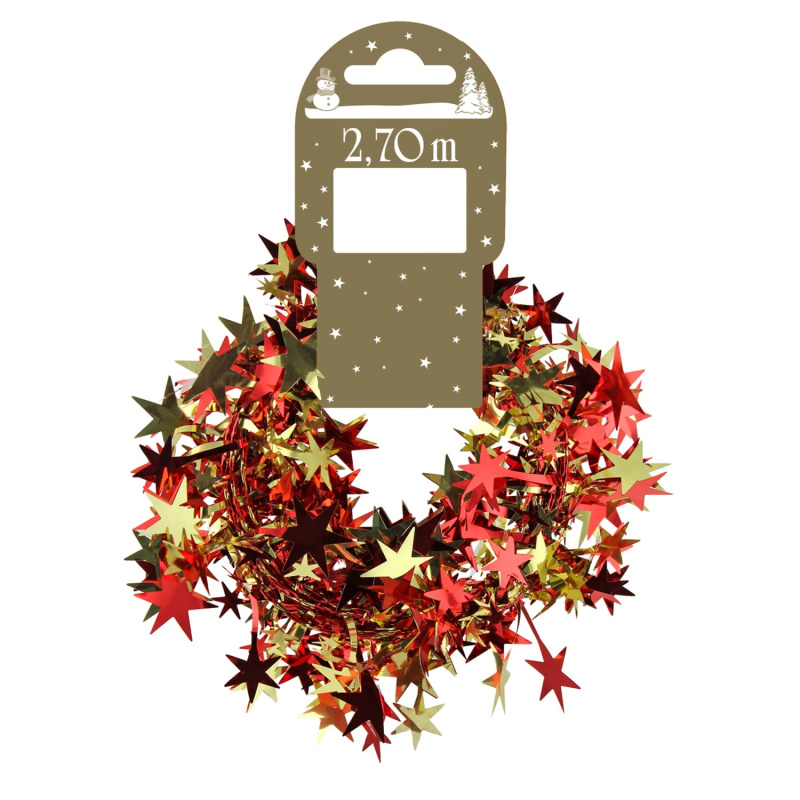 Girlanda s hvězdami červeno-zlatá 270 cm