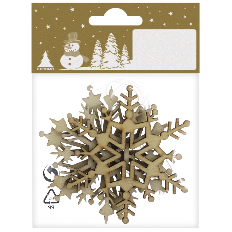 Závěsná sněhová vločka ze dřeva, 3 ks, různé druhy