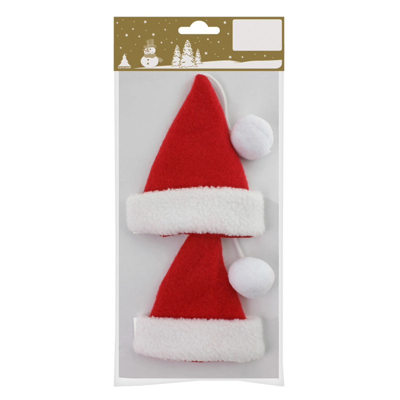 Dekorativní mikulášská čepice, bílo-červená, 11 cm, 2 ks