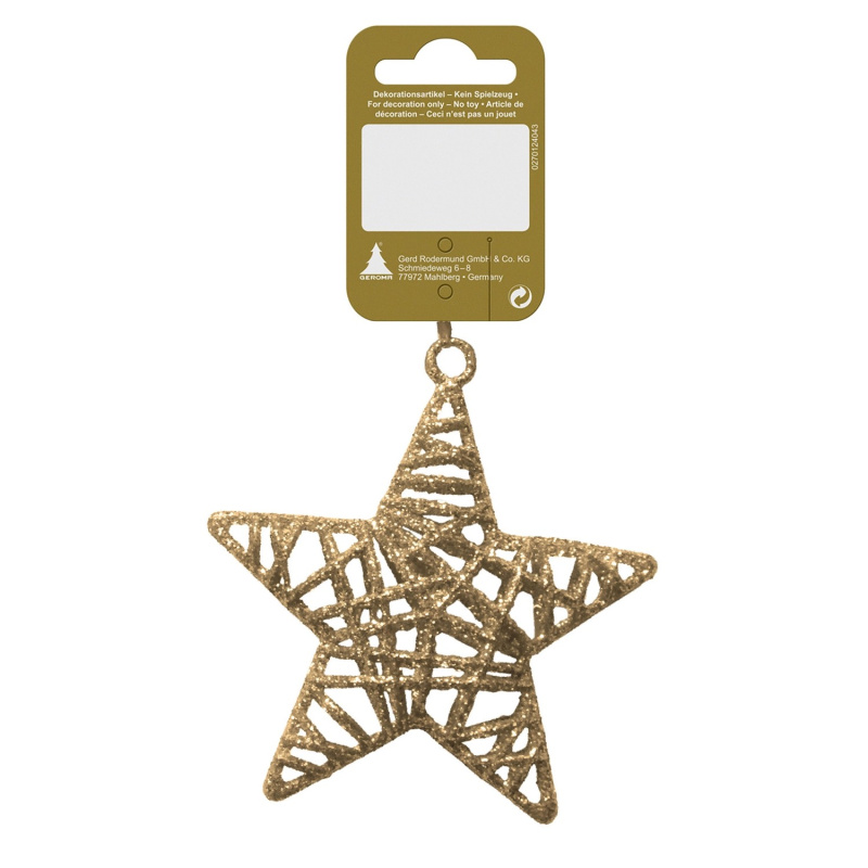 Plastová hvězda se třpytkami, zlatá, 10 cm