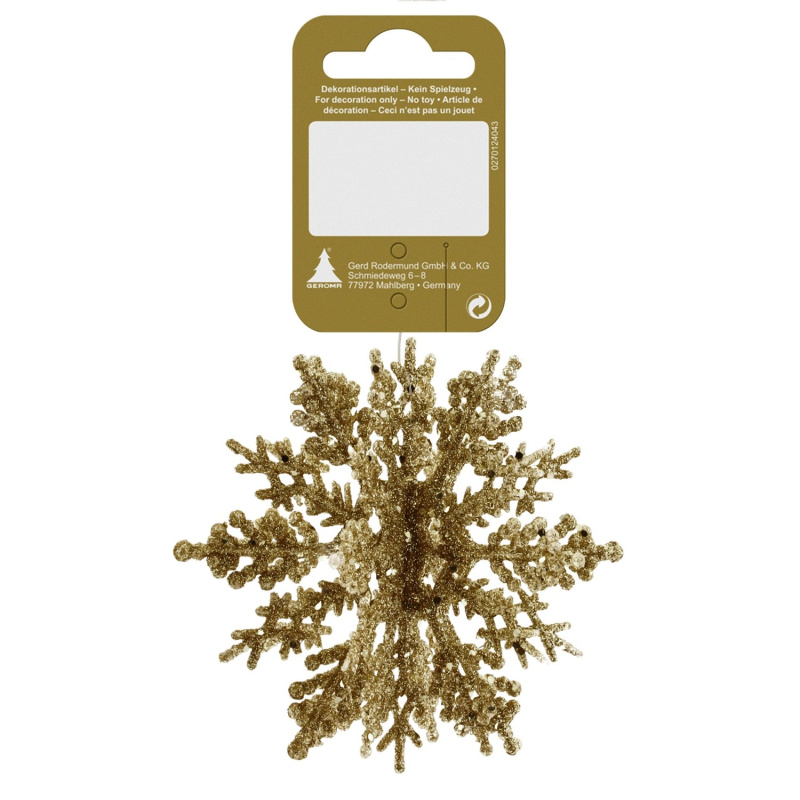 Vánoční koule 3D sněhová vločka se třpytkami, zlatá, 10 cm