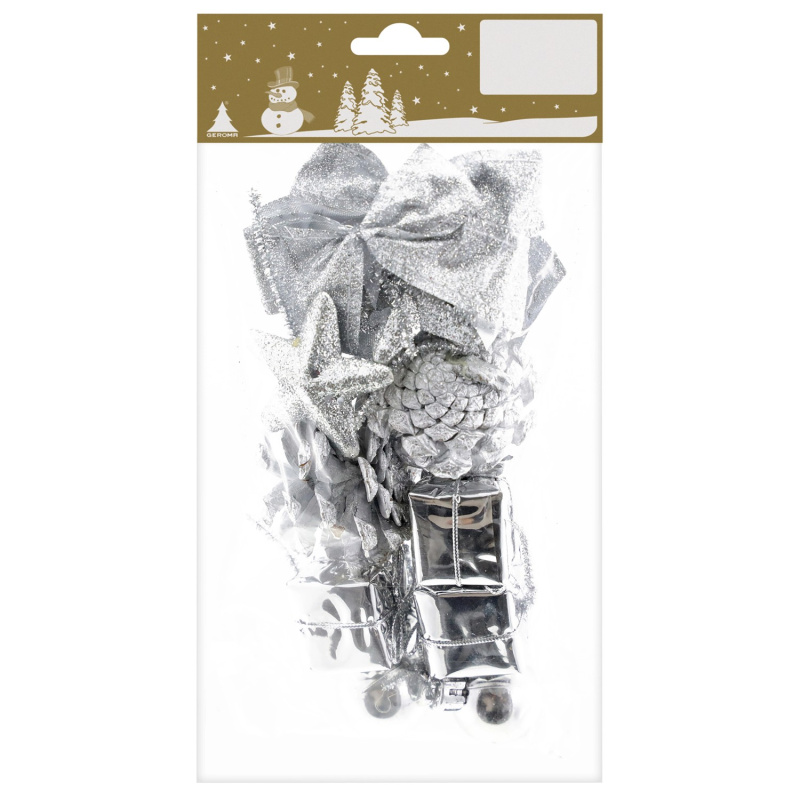 Vánoční dekorace na stůl, stříbrná, 3- 6 cm, 13dílná sada