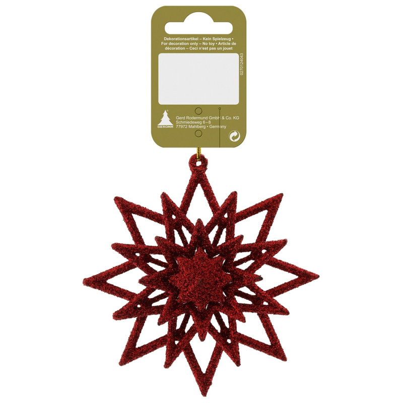 Vánoční dekorace třpytivá hvězda k zavěšení, červená, 10 cm