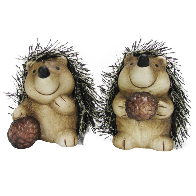 Podzimní stojací dekorace keramický ježek s šiškou různé druhy, 7,5 cm, 1 ks