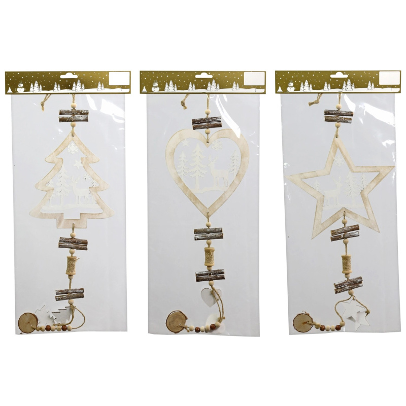 Závěsná vánoční dekorace dřevěná, 3 motivy, zlatá, 60 cm