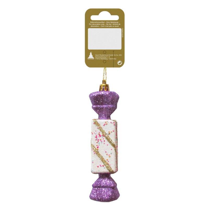 GEROMA Plastová vánoční ozdoba bonbón bílo-zlato-fialový 12 cm, 1 ks