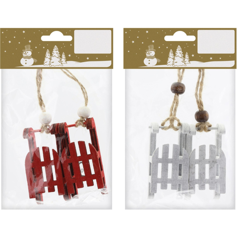 GEROMA Dekorativní dřevěné sáně, různé barvy, 2 ks, 6 cm